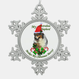 オーストラリアの羊飼いのクリスマス スノーフレークピューターオーナメント