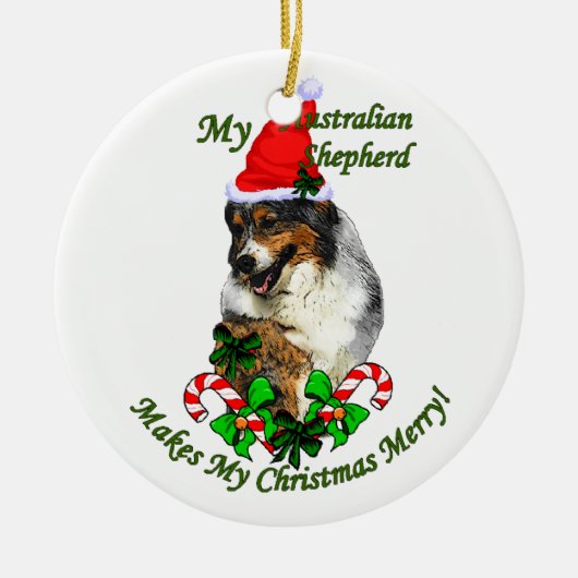 オーストラリアの羊飼いのクリスマス セラミックオーナメント (正面)