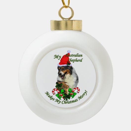 オーストラリアの羊飼いのクリスマス セラミックボールオーナメント (正面)