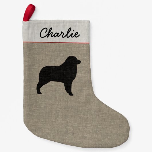 オーストラリアの羊飼いのシルエットのパーソナライズな犬 スモールクリスマスストッキング (正面)