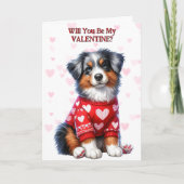 オーストラリアの羊飼いの子犬のセーターのバレンタイン シーズンカード (正面)