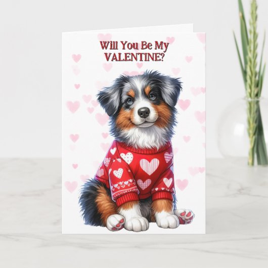 オーストラリアの羊飼いの子犬のセーターのバレンタイン シーズンカード (正面)