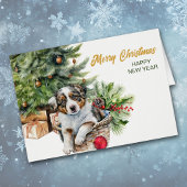 オーストラリアの羊飼いの子犬の籐バスケットクリスマス