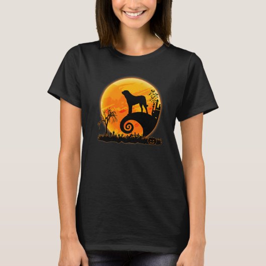 オーストラリアの羊飼いの犬と月のハロウィンコスタム Tシャツ (正面)