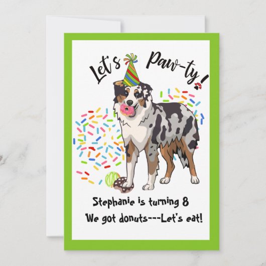 オーストラリアの羊飼いの犬の誕生日パーティーの招待 カード (正面)