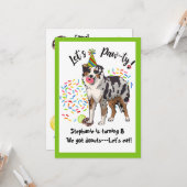オーストラリアの羊飼いの犬の誕生日パーティーの招待 カード (正面/裏面インサイチュ)