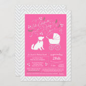 オーストラリアの羊飼いの犬の赤ちゃんがピンクの女の子にシャワー 招待状 (正面/裏面)