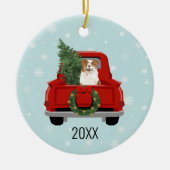 オーストラリアの羊飼いの赤いメルレクリスマス セラミックオーナメント (正面)