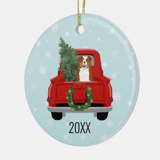 オーストラリアの羊飼いの赤い三色 セラミックオーナメント (左)