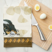 オーストラリアの羊飼いの黒の三子犬の~Tan葉 キッチンタオル (四つ折り)