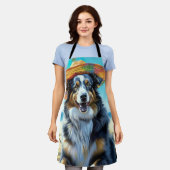 オーストラリアの羊飼いオンビーチ犬の恋人の夏のギフト エプロン (着用した状態)