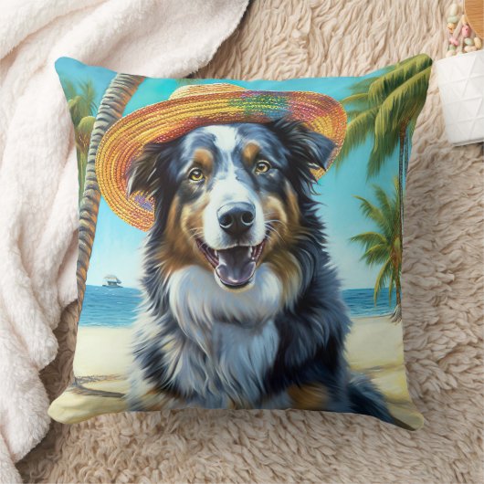 オーストラリアの羊飼いオンビーチ犬の恋人の夏のギフト クッション (ブランケット)