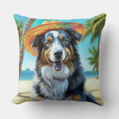 オーストラリアの羊飼いオンビーチ犬の恋人の夏のギフト クッション (正面)