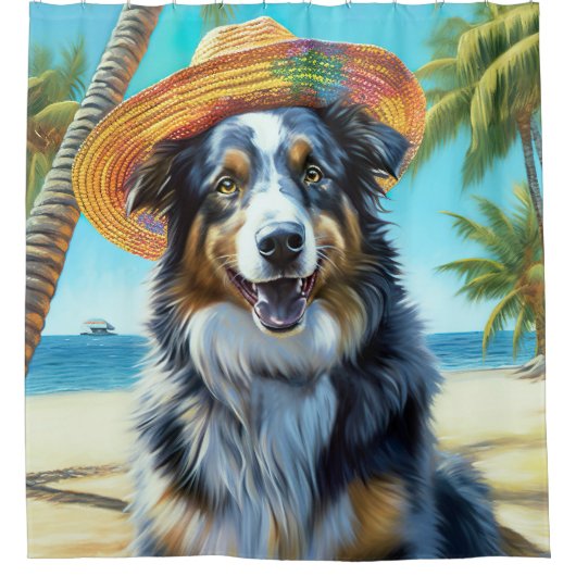 オーストラリアの羊飼いオンビーチ犬の恋人の夏のギフト シャワーカーテン (正面)