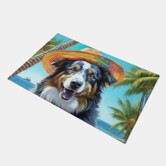 オーストラリアの羊飼いオンビーチ犬の恋人の夏のギフト ドアマット (アングル)