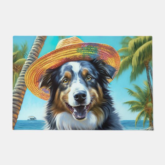 オーストラリアの羊飼いオンビーチ犬の恋人の夏のギフト ドアマット (正面)