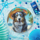 オーストラリアの羊飼いオンビーチ犬の恋人の夏のギフト ペーパープレート (パーティー)