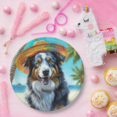 オーストラリアの羊飼いオンビーチ犬の恋人の夏のギフト ペーパープレート (パーティー)