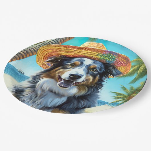 オーストラリアの羊飼いオンビーチ犬の恋人の夏のギフト ペーパープレート (アングル)