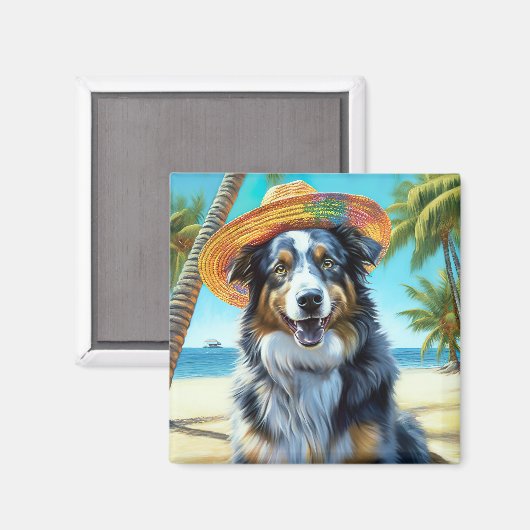 オーストラリアの羊飼いオンビーチ犬の恋人の夏のギフト マグネット (正面/裏面)