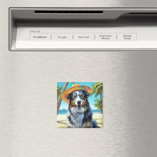 オーストラリアの羊飼いオンビーチ犬の恋人の夏のギフト マグネット (インサイチュ (食洗機))