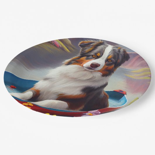 オーストラリアの羊飼いオン・パドル：風光明媚な冒険 ペーパープレート (アングル)