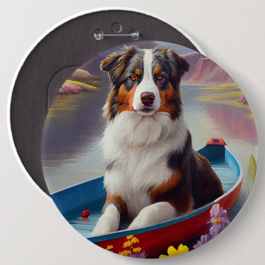 オーストラリアの羊飼いオン・パドル:風光明媚な冒険 缶バッジ (正面&裏面)