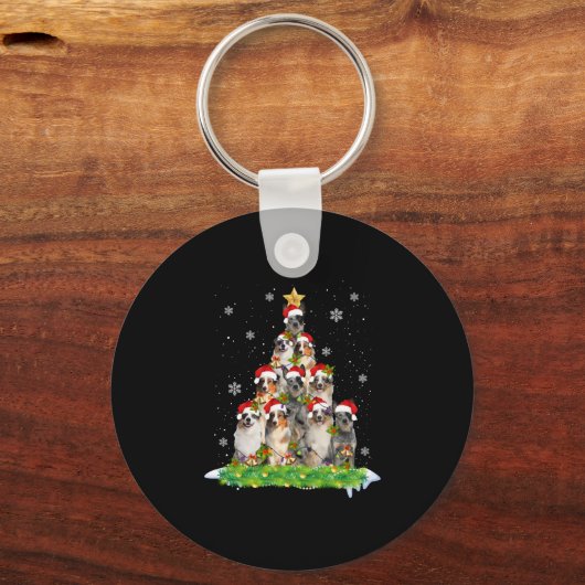オーストラリアの羊飼いオーストラリアのクリスマスオーナメントツリー キーホルダー (正面)
