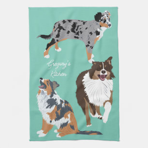 オーストラリアの羊飼いオーストラリア犬のコラージュ キッチンタオル