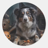 オーストラリアの羊飼いカボチャのハロウィーン怖い ラウンドシール (正面)