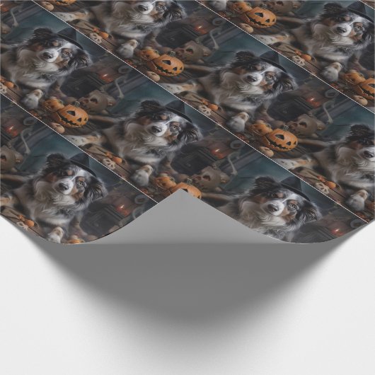 オーストラリアの羊飼いカボチャのハロウィーン怖い ラッピングペーパー (角)