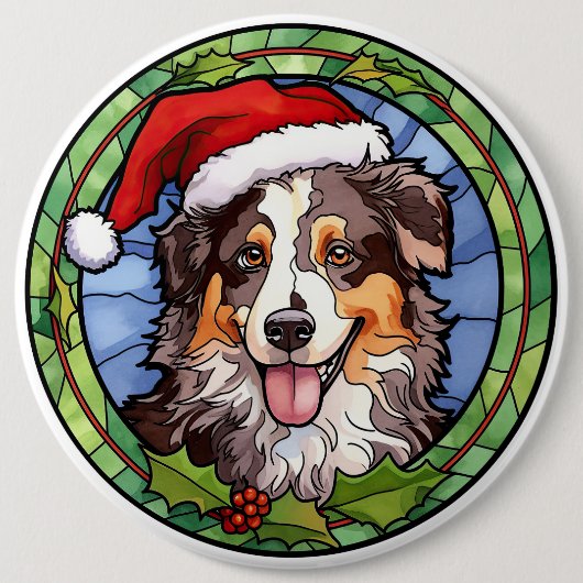 オーストラリアの羊飼いステンドグラスのクリスマス 缶バッジ (正面)