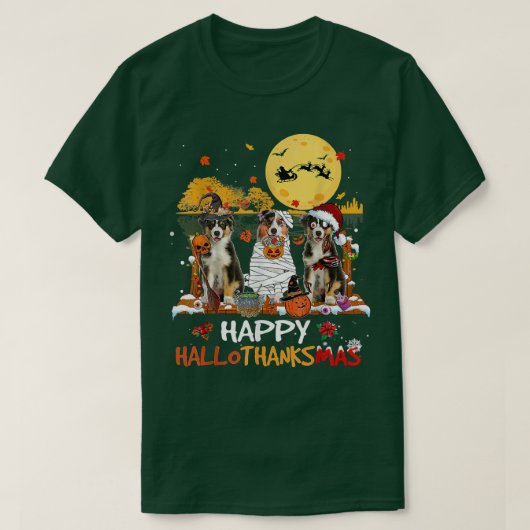 オーストラリアの羊飼いハッピーハロサンクスハロウィーン Tシャツ (デザイン正面)