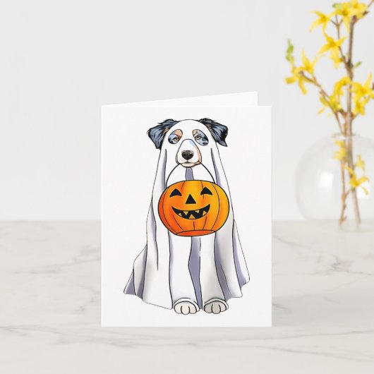 オーストラリアの羊飼いハロウィンおもしろい幽霊の衣装 カード (黄色い花)