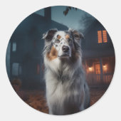 オーストラリアの羊飼いハロウィンホラー ラウンドシール (正面)