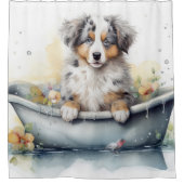 オーストラリアの羊飼いバスタブ水の色のドッグアート シャワーカーテン (正面)