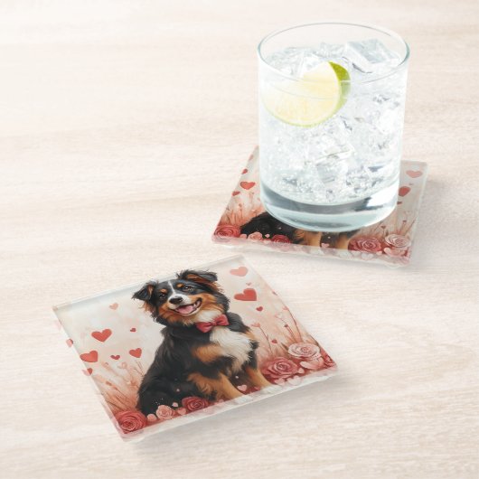 オーストラリアの羊飼いバラ – バレンタインデー ガラスコースター (アングル)
