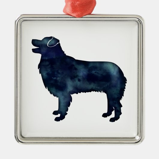 オーストラリアの羊飼いブラックウォーターカラーシルエット メタルオーナメント (正面)
