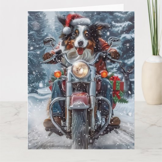 オーストラリアの羊飼い乗馬オートバイクリスマス カード (正面)