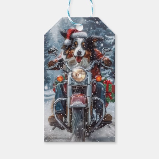 オーストラリアの羊飼い乗馬オートバイクリスマス ギフトタグ (正面)