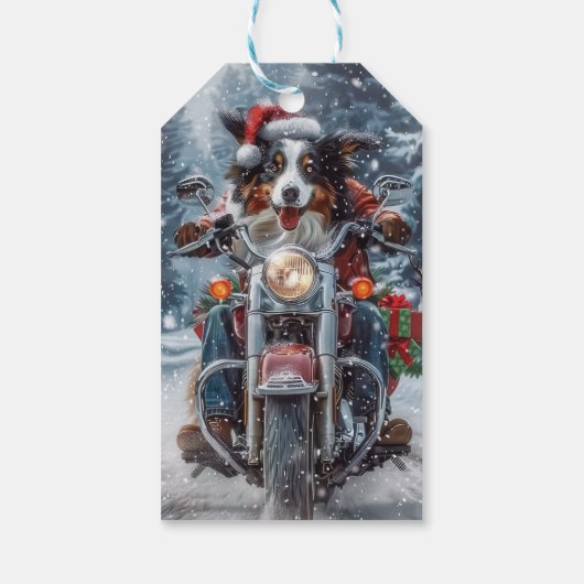 オーストラリアの羊飼い乗馬オートバイクリスマス ギフトタグ (裏面)