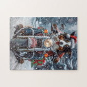 オーストラリアの羊飼い乗馬オートバイクリスマス ジグソーパズル (横)