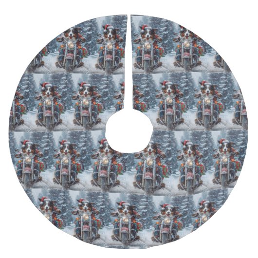 オーストラリアの羊飼い乗馬オートバイクリスマス ブラッシュドポリエステルツリースカート (正面)