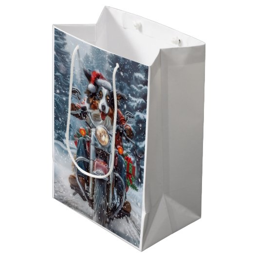 オーストラリアの羊飼い乗馬オートバイクリスマス ミディアムペーパーバッグ (正面アングル)