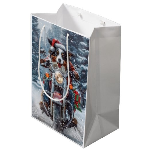 オーストラリアの羊飼い乗馬オートバイクリスマス ミディアムペーパーバッグ (裏面アングル)
