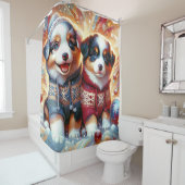 「オーストラリアの羊飼い子犬の最初の雪の降り» シャワーカーテン (インサイチュ)