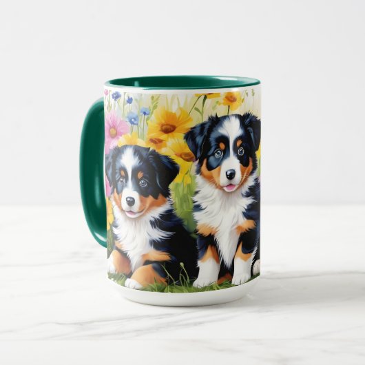 オーストラリアの羊飼い子犬マグ マグカップ (正面左)