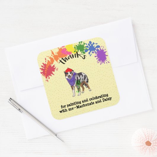 オーストラリアの羊飼い犬おもしろい芸術誕生会 スクエアシール (封筒)