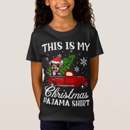 オーストラリアの羊飼い犬が赤いトラックに乗ってチャリ Tシャツ (正面)