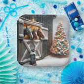 オーストラリアの羊飼い犬とクリスマスホース納屋 ペーパープレート (パーティー)